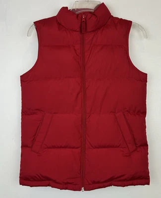 Lands End Down Puffer Vest Boys 10-12 Jacket Full Zip Red Youth Mock Neck - Image 1 of 4
