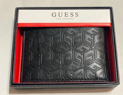 Новый в коробке Guess Лос-Анджелес мужчин складного подпись логотип бумажник черный пропуск чехол - Изображение 1 из 4