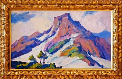 Pintura a óleo original paisagem do sudoeste americano montanha em moldura dourada ornamentada - Imagem 1 de 4