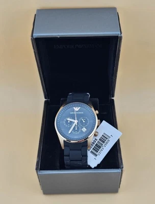 EMPORIO ARMANI MENS WATCH AR5905 CHRONOGRAPH BLACK RUBBER STRAP & BLACK DIAL UK - Image 1 of 4