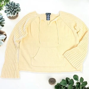 Y2K Vintage buttergelb Glockenärmel Strick Krawatte Ausschnitt Küste Pullover Pastell Gr. 2X - Bild 1 von 10