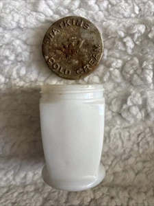 Vintage J R Watkins Empty Cold Cream Jar Milk Glass Tin Aluminum Lid - Picture 1 of 5