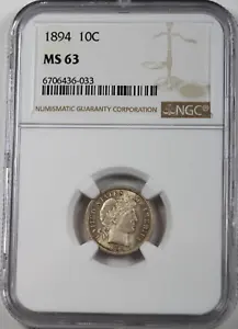 1894 Barber Dime : NGC MS63 - Picture 1 of 4