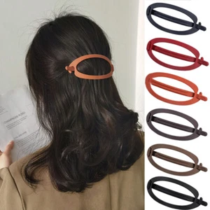 Women Vintage Plain Oval Large Simple Metal Free Hair Clip Barrette Matte❥ - Picture 1 of 18