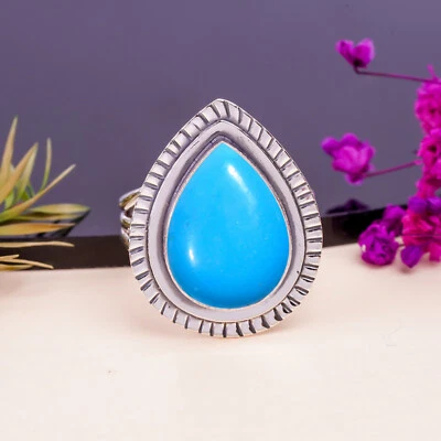 Anillo de plata de ley 925 con piedras preciosas turquesa de la Bella Durmiente joyería hecha a mano. Foto 1 de 4