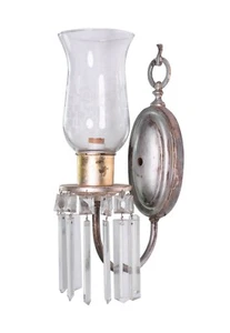 Early 1900's Silver over Brass Sconces with Crystals and Etched Globe - Picture 1 of 11