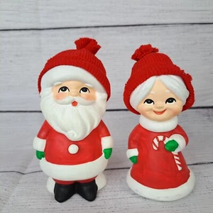 Vintage MY Korea Mr. & Mrs. Santa Claus Figurines Fabric Hats Christmas Holiday  - Picture 1 of 16