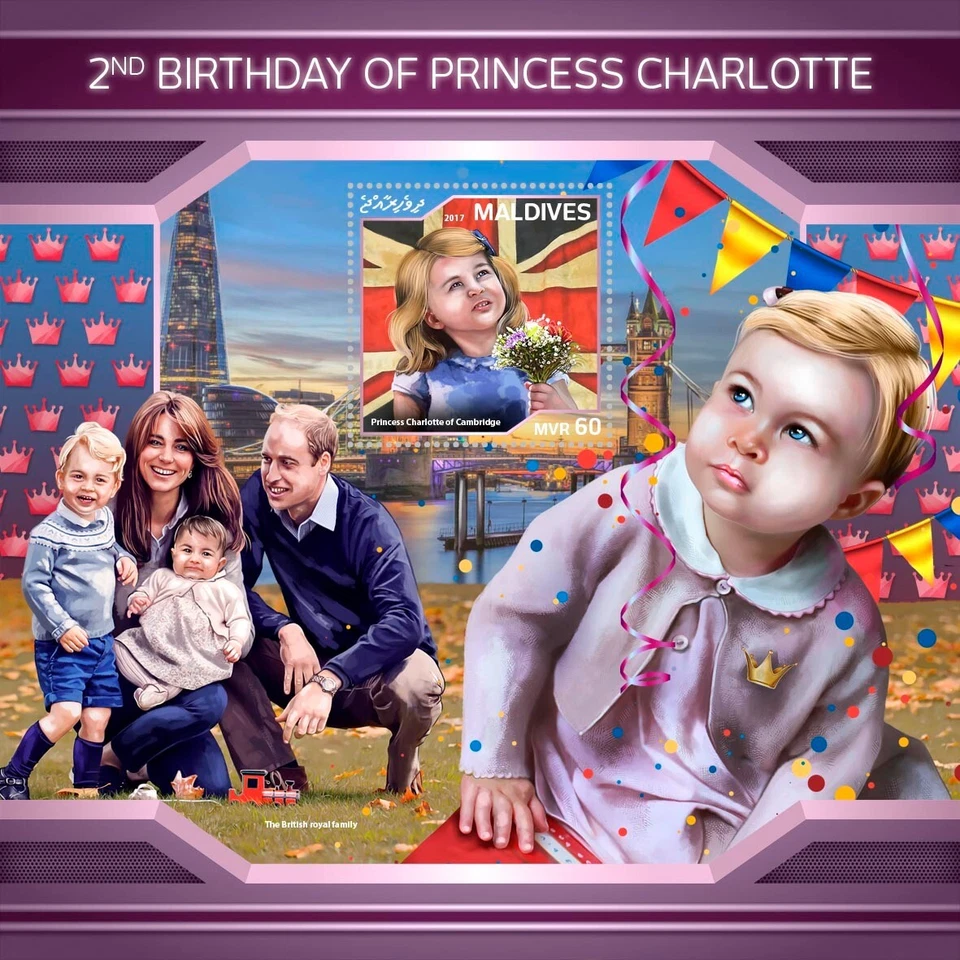 Estampillas de la princesa Charlotte príncipe William Catherine MNH 2017 Maldivas S/S Foto 1 de 1