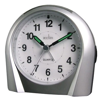 Acctim Sweeper Analogue Alarm Clock Non Ticking Sweep Smartlite� Quartz Silver - Image 1 of 3