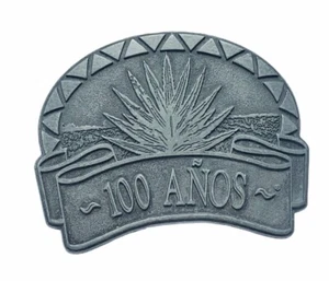 100 anos years belt buckle silver gray pewter metal vtg cowboy western latin usa - Picture 1 of 3
