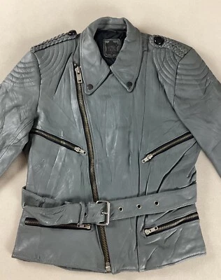 Vintage Leather Biker Jacket Motorcycle Jacket Grey EU Size 48 38” - Image 1 of 4