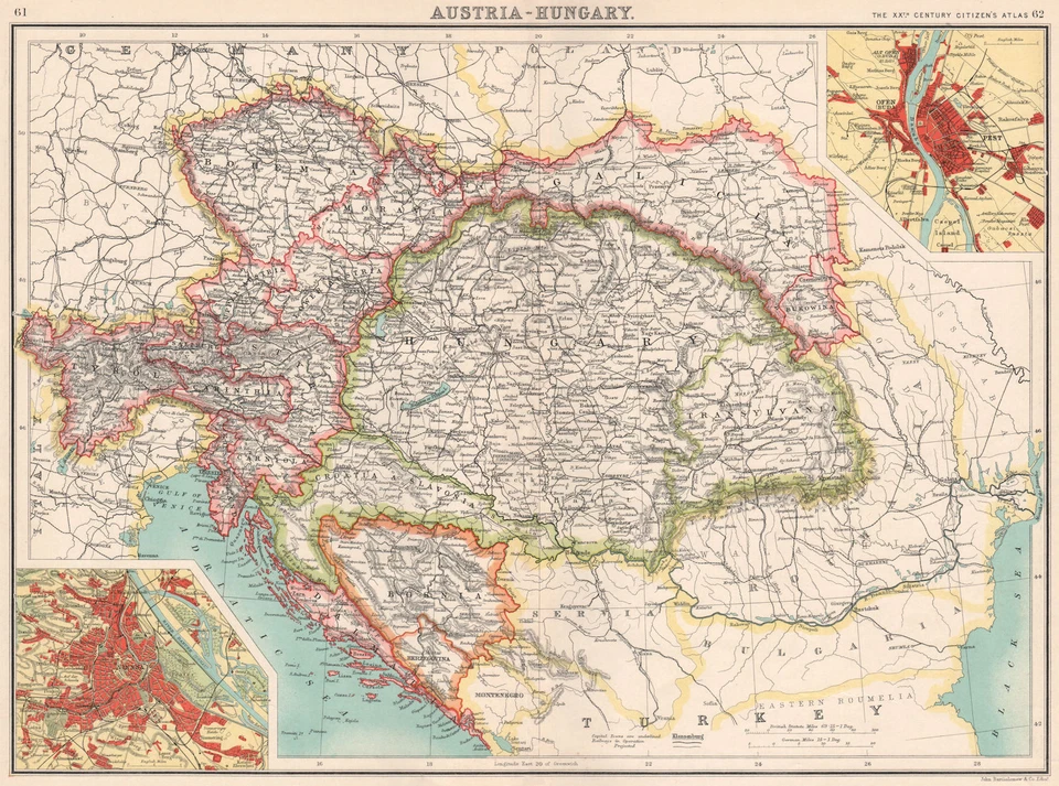 AUSTRIA-HUNGRÍA. Inserto Viena; Horno (Buda) Pest Budapest. Mapa BARTHOLOMEW 1901 Foto 1 de 1
