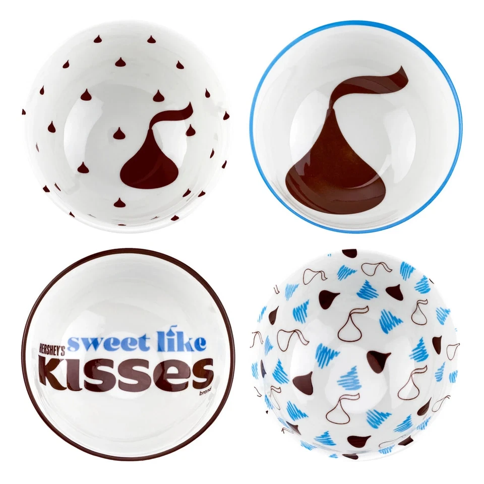 Hershey's Kisses Porcelain Ceramic Dessert Bowls 4.5" Set of 4 Designs Round