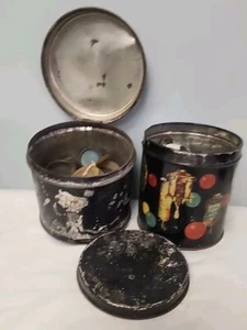2 Vintage TOLeware Tins Sewing Button Lot, Bakelite, Celluloid, Abalone  & Brass - Picture 1 of 16