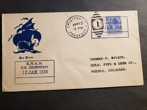 Dutch Ship KNSM SS CRIJNSSEN Naval Cover 1934 PAQUEBOT Cachet Cristobal, CZ - Picture 1 of 2