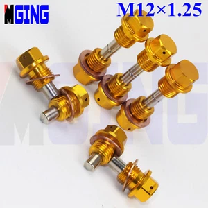 M12X1.25 Engine Magnetic Oil Pan Drain Plug Bolt Kit + Crush Washer Gold 10pcs - Picture 1 of 2