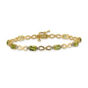 10K Solid Yellow Gold Peridot Diamond Infinity Love Knot Chain Bracelet - Picture 1 of 12