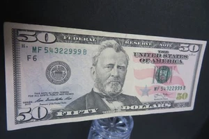 2013 FIFTY DOLLAR FEDERAL RESERVE NOTE Circulated MF 54322999 B 2013 - Picture 1 of 7