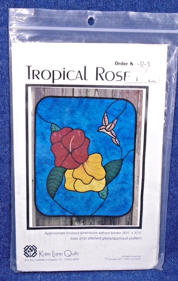 Vintage Tropical Rose w/ Hummingbird Katie Lane #212 Quilt Wall Hanging Pattern - Image 1 of 3