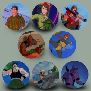G.I. Joe Button 8-Pack 80s Cartoon Snake Eyes Sgt Slaughter - Picture 1 of 2