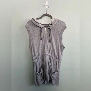 Athleta Lotus Hoodie Vest Sleeveless Hidden Drawstring Zip Pockets Gray Medium - Picture 1 of 6