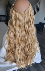 LONG CURLY NATURAL BLONDE V-shaped 4 Clips Synthethic Hair EXTENSION, Heat... - Picture 1 of 7