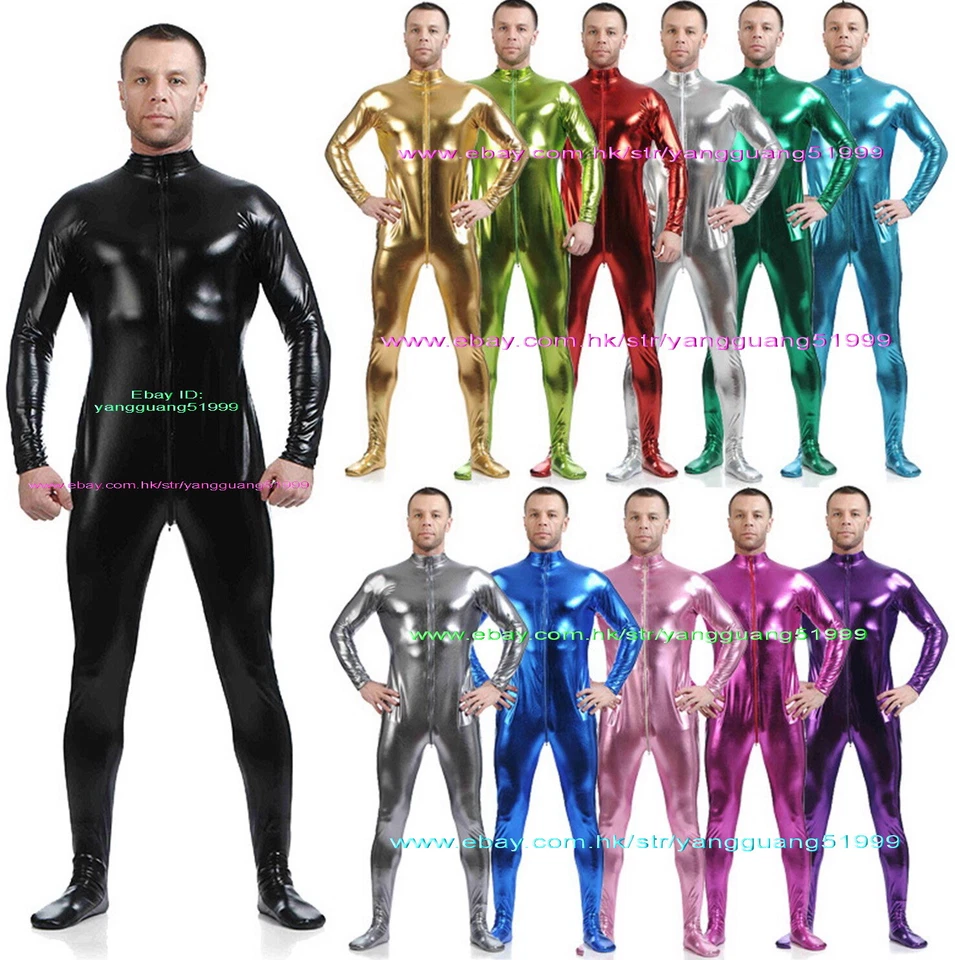 Macacão masculino unissex brilhante metálico terno fantasia macacão F993 - Imagem 1 de 3