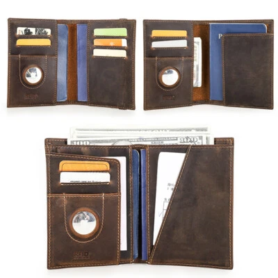 Customised 3 Styles Genuine Leather RFID Passport Holder Wallet For AirTag Cards - Image 1 of 4