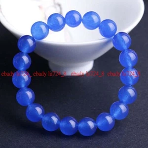"Bracciale Bracciale Elastico Pietra Preziosa Rotonda 12mm Blu Giada 12mm 7,5"" - Foto 1 di 12