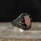 Men's Ring 925K Sterling Silver Turkish Jewelry Red Zircon Stone All Size
