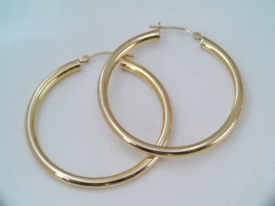 BEAUTIFUL 14K YELLOW GOLD HOOP EARRINGS 1  1/2 " - Image 1 of 4