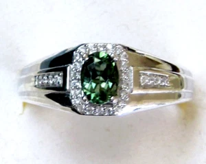 Rare Green Apatite & Zircon Ring / size 14 / 925 Sterling Silver / 1ct   7.4g - Picture 1 of 5