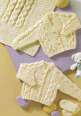 Knitting Pattern Baby & Toddler Aran Raglan Cardigans & Blanket Prem 12-22