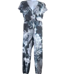 Stitch Pine Jumpsuit Size L V Neck Joggers Tie Dye Print Fitted Waist Pockets - Picture 1 of 6
