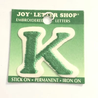 Joy Letter Shop Green Letter K 1.5” Iron On Embroidered Patch Appliqué Crafting - Image 1 of 4