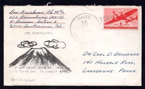 US JAPAN OCT. 14 1945 COVER & LETTER POSTED ABOARD USS BENEVOLENCE HOSPITAL - Picture 1 of 4