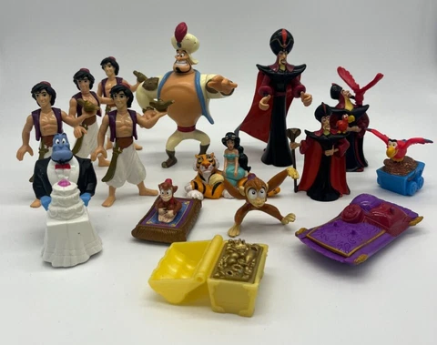 Lot of Vintage 1990s Disney's Aladdin Action Figures Toys Genie Jafar Abu Carpet Cover