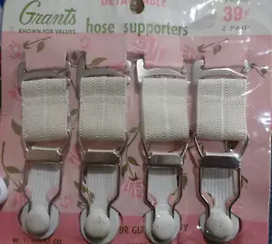 Vtg 2 Pr GRANTS Detactable Garter Hose Supporters Grips Straps White NEW - Picture 1 of 3