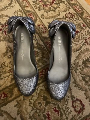 Melissa Alessandra Ambrosio Grey Incense Glitter Pumps Bow High Heels US 6 EU 37 - Image 1 of 4