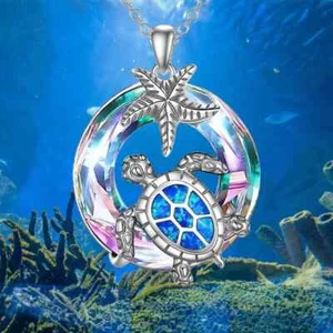 Creative Stylish Sea Turtle Starfish Crystal Pendant Necklace Jewelry Women Men - Picture 1 of 4