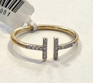 Ladies 14k Yellow Gold Diamond T Square Fashion Ring Size 7 - Picture 1 of 2