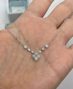 14K White Gold Plated 2Ct Round Lab Created Diamond Wedding Women's Gift Pendant - Picture 1 of 4