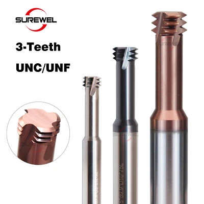 HRC68 Solid Carbide Three Teeth Thread Milling Cutter Balzers Coated 8-32UNC UNF - Image 1 of 4
