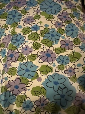 164”x35” Single Layer Fabric Piece Floral Fabric Purple Blue Green Polish Cotton - Image 1 of 2