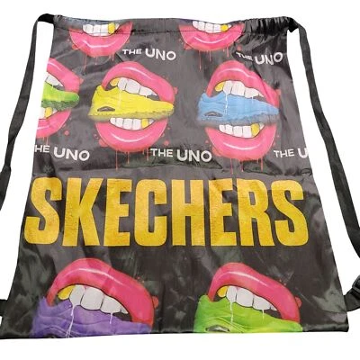 Skechers The UNO Backpack Drawstring Black Red Lips Nylon Adjustable 20x17 - Image 1 of 3