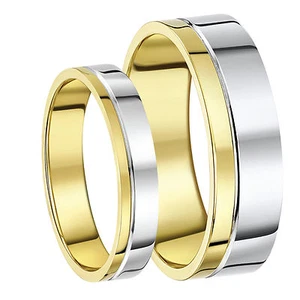 9ct Two-Colour His & Hers Wedding Ring Bands 4mm 6mm Bands - Picture 1 of 3