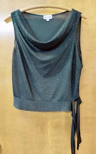 Heart & Soul schwarz schimmerndes Damen-Tanktop Größe Large mit Schleife Wasserfallausschnitt Vintage - Bild 1 von 5