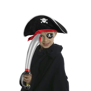 Set 5 pezzi oggetti di scena costume pirata Halloween cappello gancio orecchino e toppa occhi - Foto 1 di 12