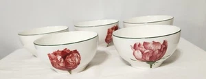 Set of 5 Villeroy & Boch Luxembourg Flora Rice Bowl 20 oz Red Poppy 5" by 3" - Picture 1 of 6