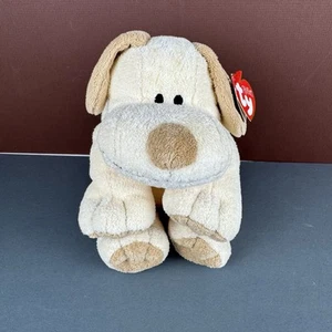 Ty Pluffies 2002 Plopper hellbraun Welpe Hund Plüsch genähte Augen 8 Zoll Hängeetikett Tylux - Bild 1 von 11